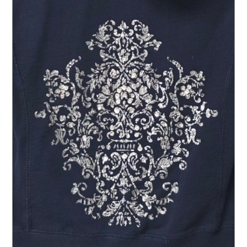 Twisted Heart Zip Up Hoodie Womens M Navy Vintage Y2K McBling Rhinestone Graphic - Picture 5 of 8